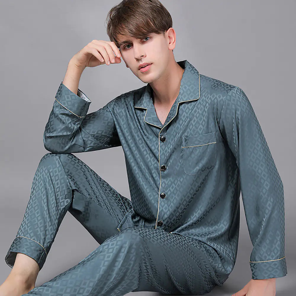 Men's Luxury Silk Satin Pajama Set with Long Sleeves