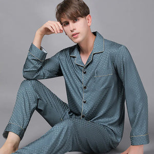 Men's Luxury Silk Satin Pajama Set with Long Sleeves