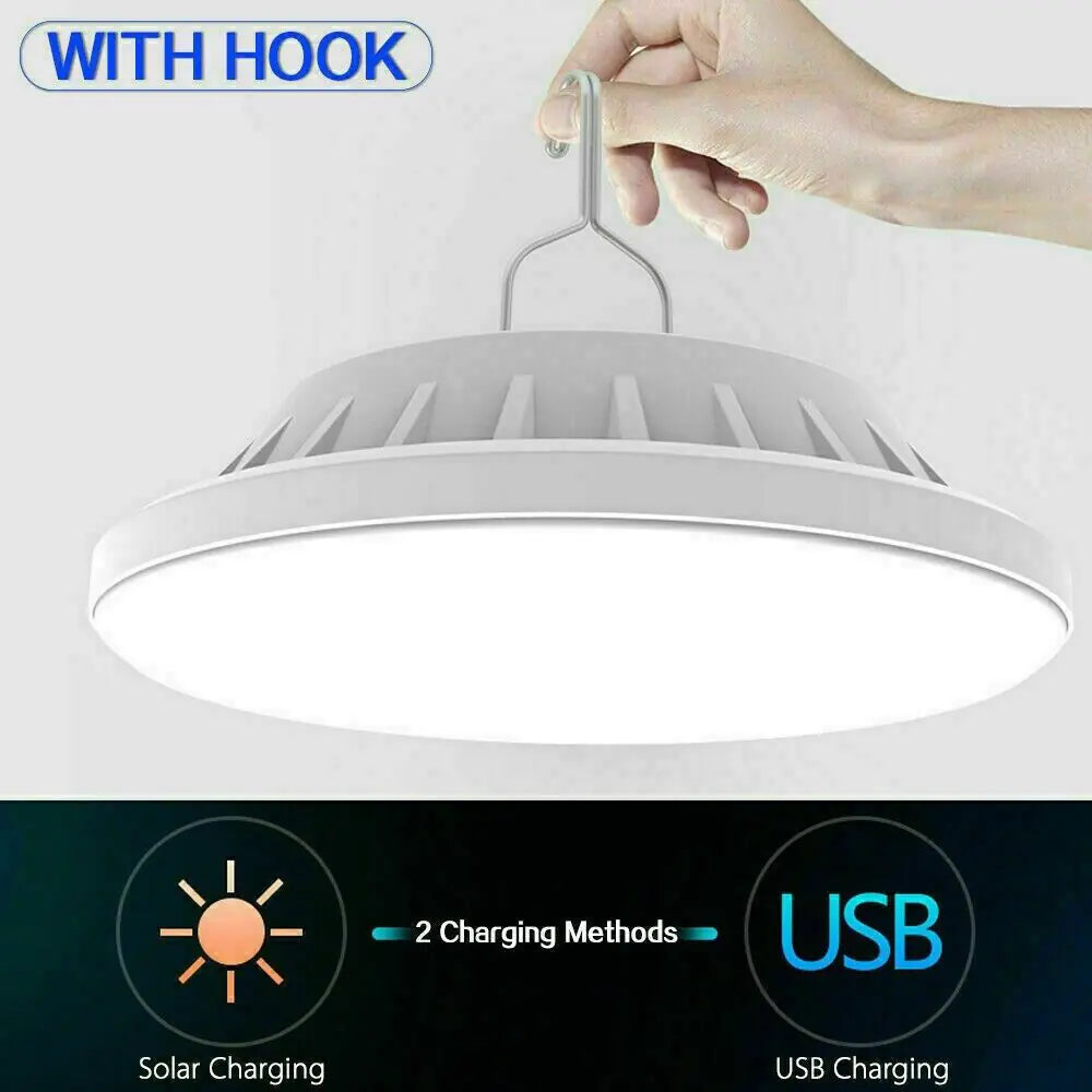 Rechargeable 60 LED Outdoor Camping Tent Light USB &amp; Solar Lantern Hiking Lamp Rieworkes