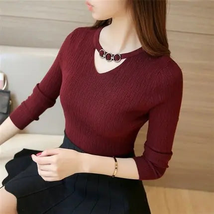 2020 Fall/Winter V-Neck Fitted Long Sleeve Sweater