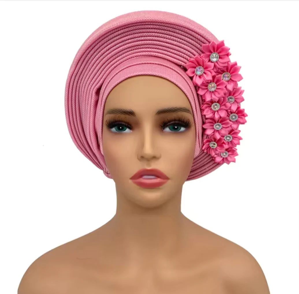 Stunning Floral Auto Gele Headwraps - 2024 New African Turban for Elegant Weddings &amp; Parties