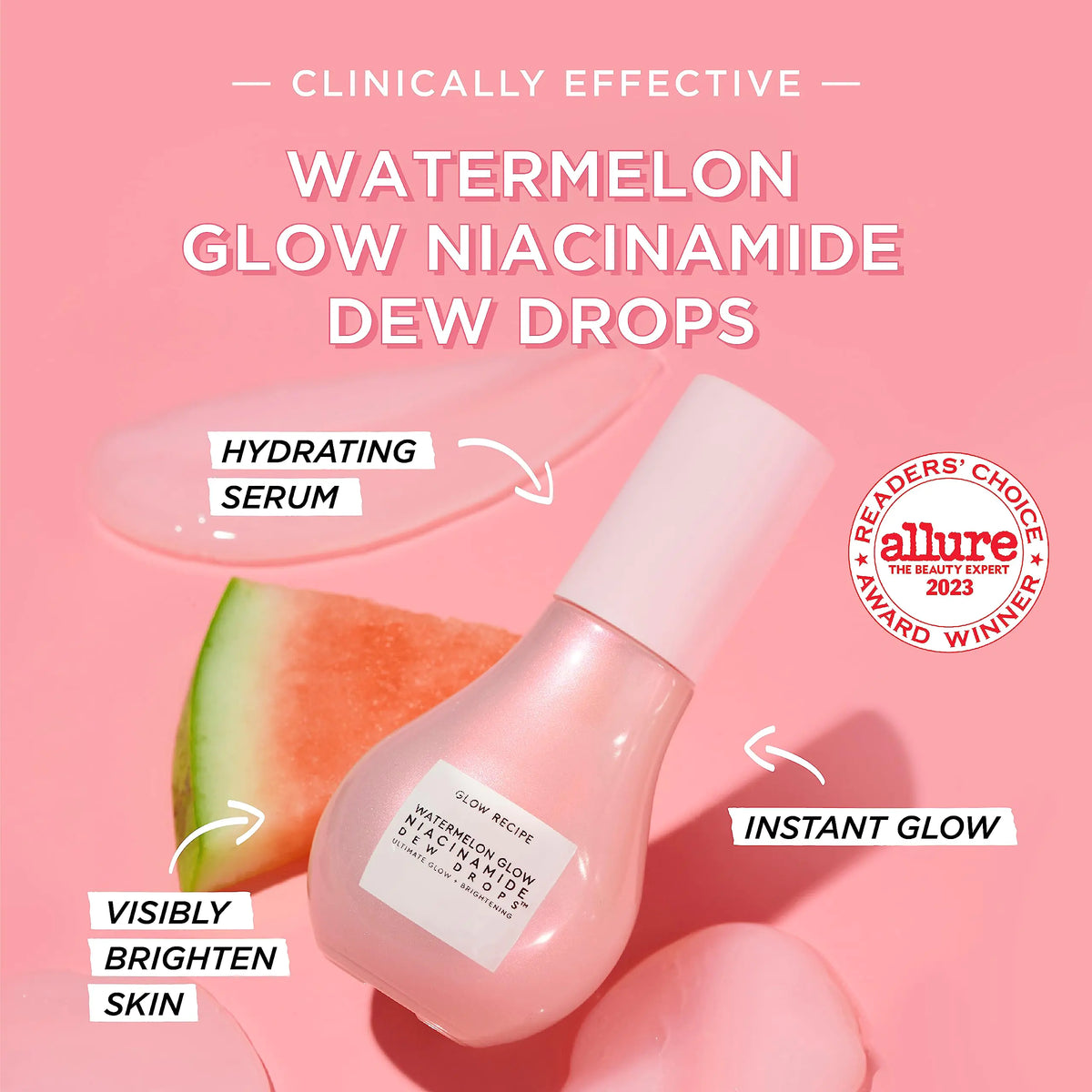 Glow Recipe Watermelon Glow Niacinamide Dew Drops Face Serum - Hydrating Hyaluronic Acid Skincare Serum, Makeup Primer &amp; Liquid Highlighter for Dewy, Glowing Skin - Brightening Face Serums (40ml) 1.35 Fl Oz (Pack of 1) Gray