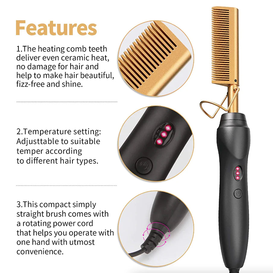 Hair Straightener Comb Pro Electric Beard Straightening Comb Heat Hot Comb Press Rieworkes