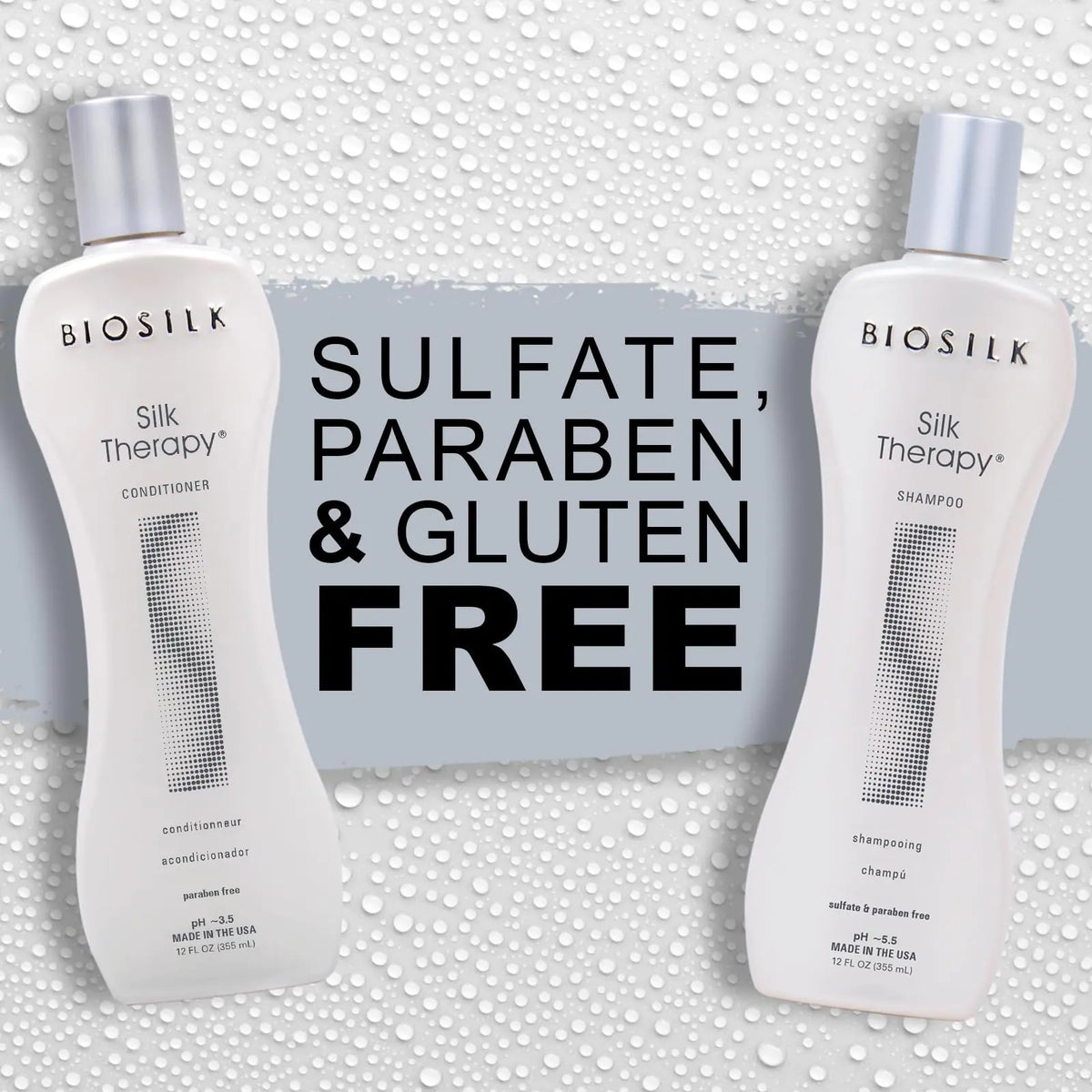 BioSilk Silk Therapy Duo Set Shampoo &amp; Conditioner, Gentle Cleansing Haircare For Amazing Shine, Sulfate, Paraben, &amp; Cruelty-Free, 12 Oz (Pack of 2)