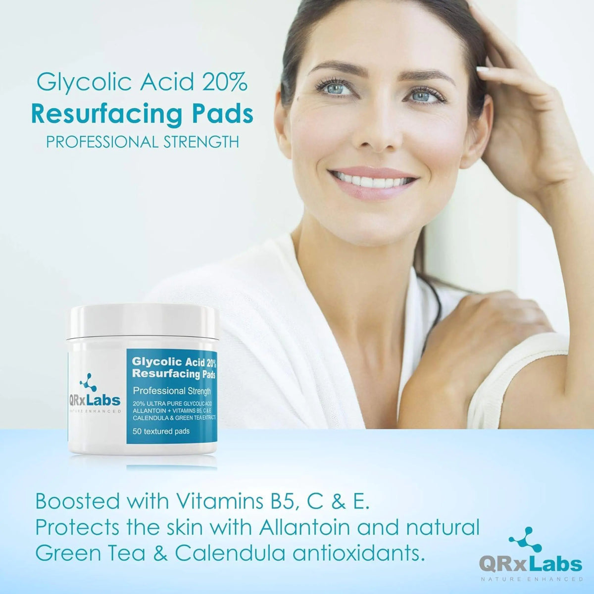 Glycolic Acid 20% Resurfacing Pads for Face &amp; Body with Vitamins B5, C &amp; E, Green Tea, Calendula, Allantoin - Exfoliates Surface Skin and Reduces Fine Lines and Wrinkles - Peel Pads - 2PK Resurfacing Pads 2 Pack