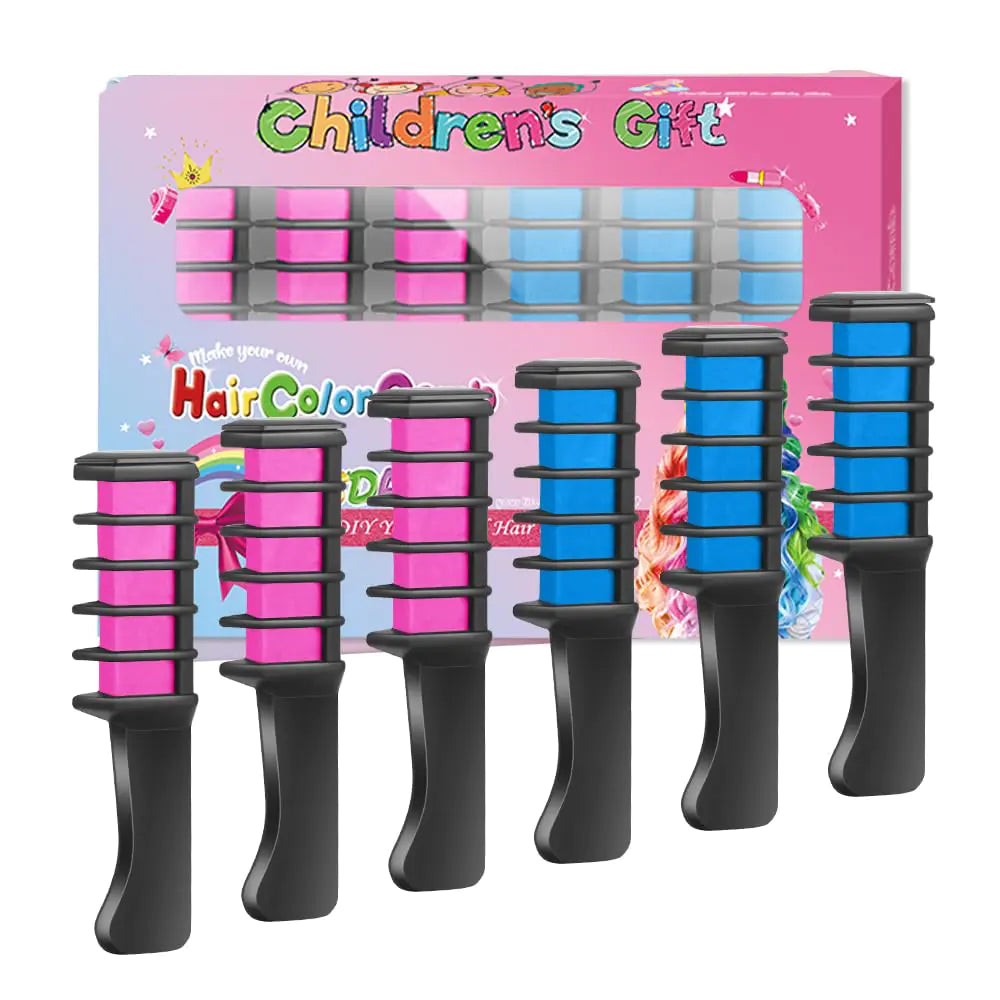 MSDADA New Hair Chalk Comb Temporary Hair Color Dye for Girls Kids with Light Color Hair, Washable Hair Chalk for Girls Age 4 5 6 7 8 9 10 Birthday Cosplay DIY, Halloween, Christmas (Pink+Blue) Pink,Blue