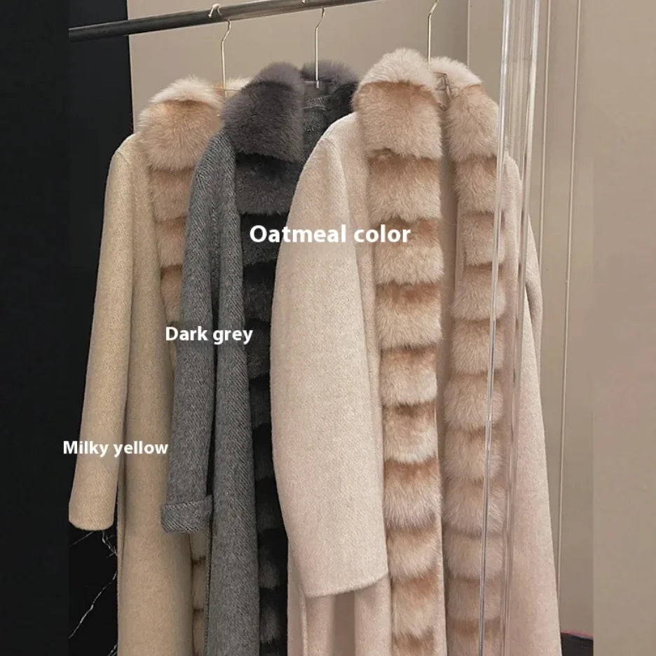 Alpaca Fleece Coat with Detachable Fox Fur Collar