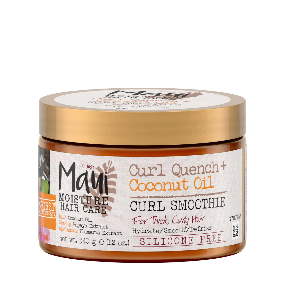 Maui Moisture Curl Quench + Coconut Oil Hydrating Curl Smoothie, Creamy Silicone-Free Styling Cream for Tight Curls, Braids, Twist-Outs &amp; Wash &amp; Go Styles, Vegan &amp; Paraben-Free, 12 Ounce 12 Ounce (Pack of 1)