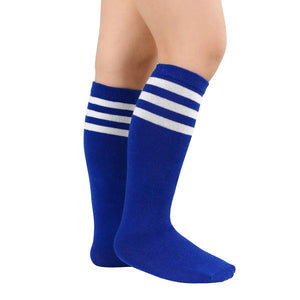 American Trends Kids Toddler Soccer Socks Knee High Tube long Socks Three Stripes Uniform Socks for Boys Girls 1 - 9 years 1 - 3T 1 Pack Navy Blue White - Rieworkes