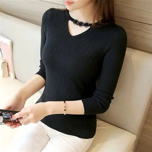 2020 Fall/Winter V-Neck Fitted Long Sleeve Sweater