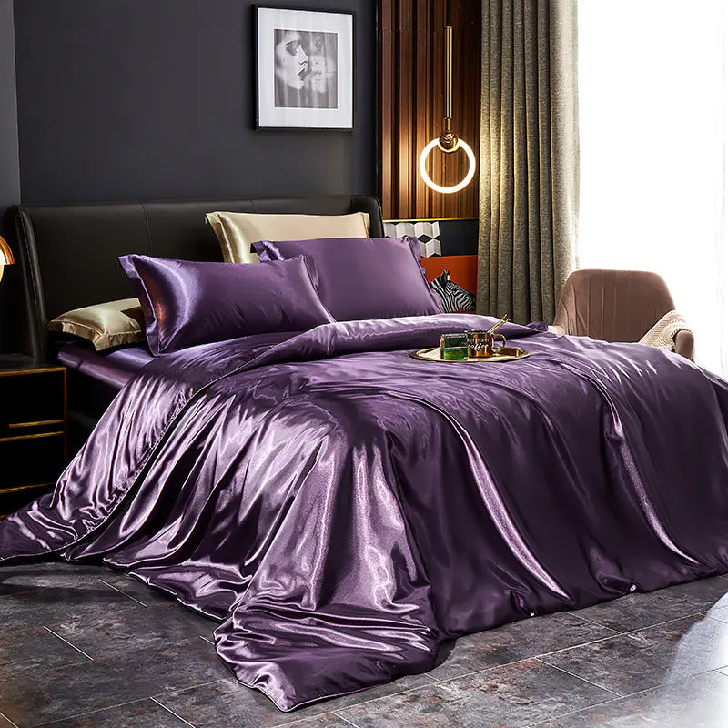 Luxury Silk Bedding Set with Solid Color Duvet Cover