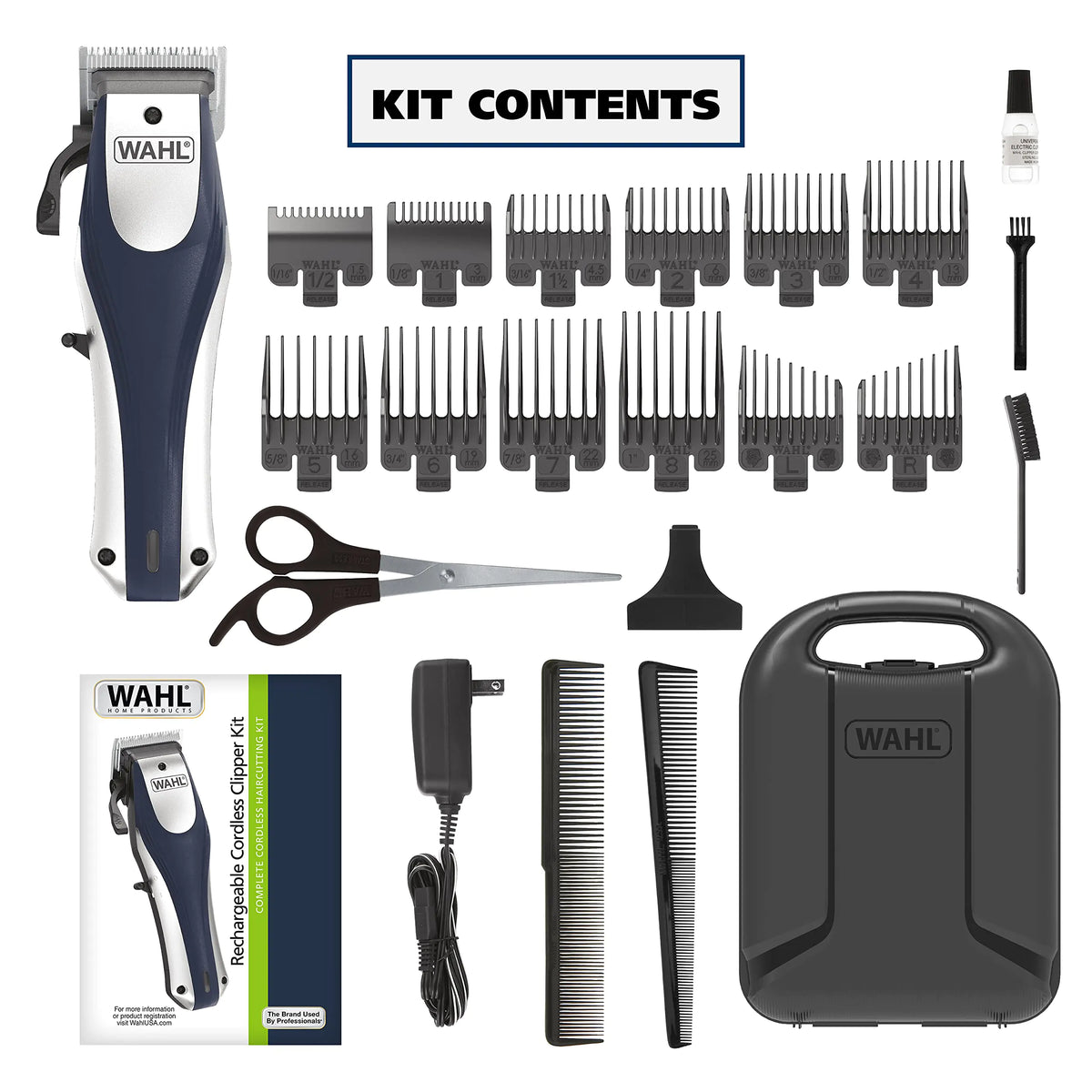 Wahl Lithium Ion Pro Rechargeable Cordless Hair Clippers for Men, Woman, &amp; Children with Smart Charge Technology for Convenient at Home Haircutting - Model 79470 Sliver 22 Piece Set