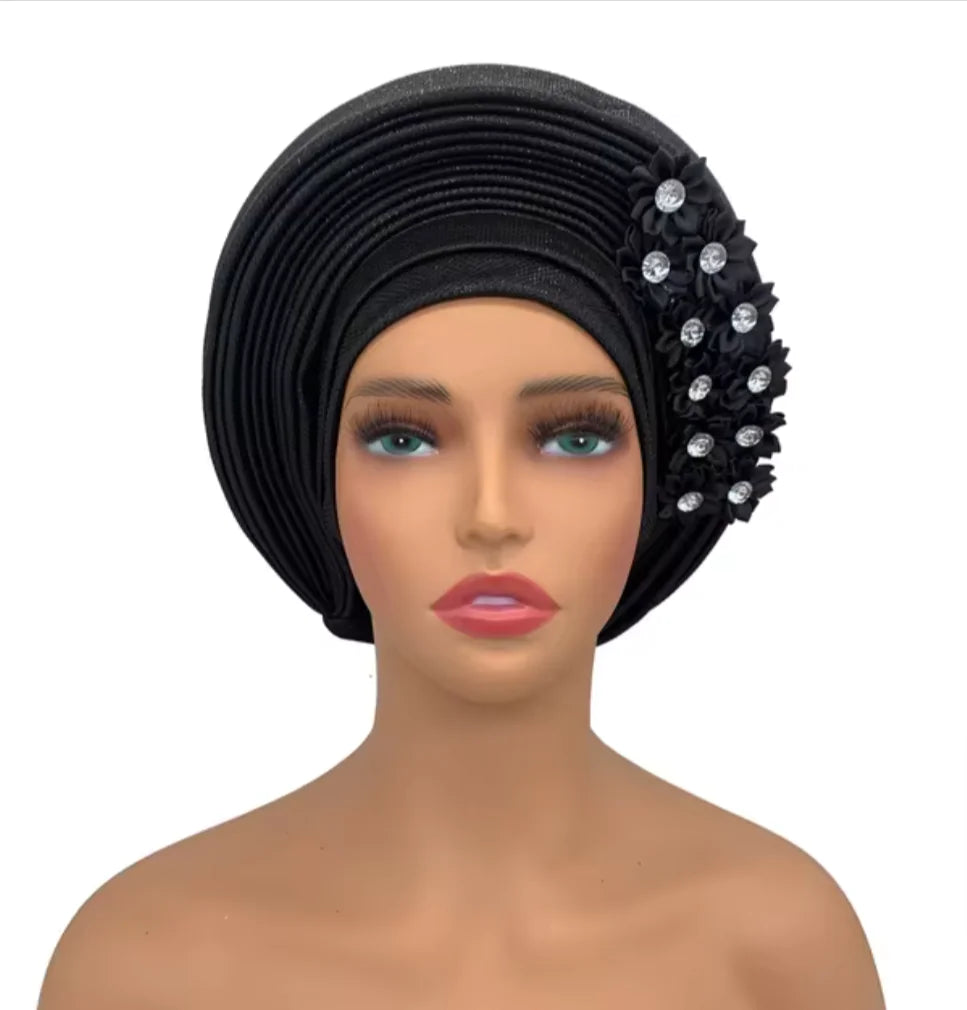 Stunning Floral Auto Gele Headwraps - 2024 New African Turban for Elegant Weddings &amp; Parties