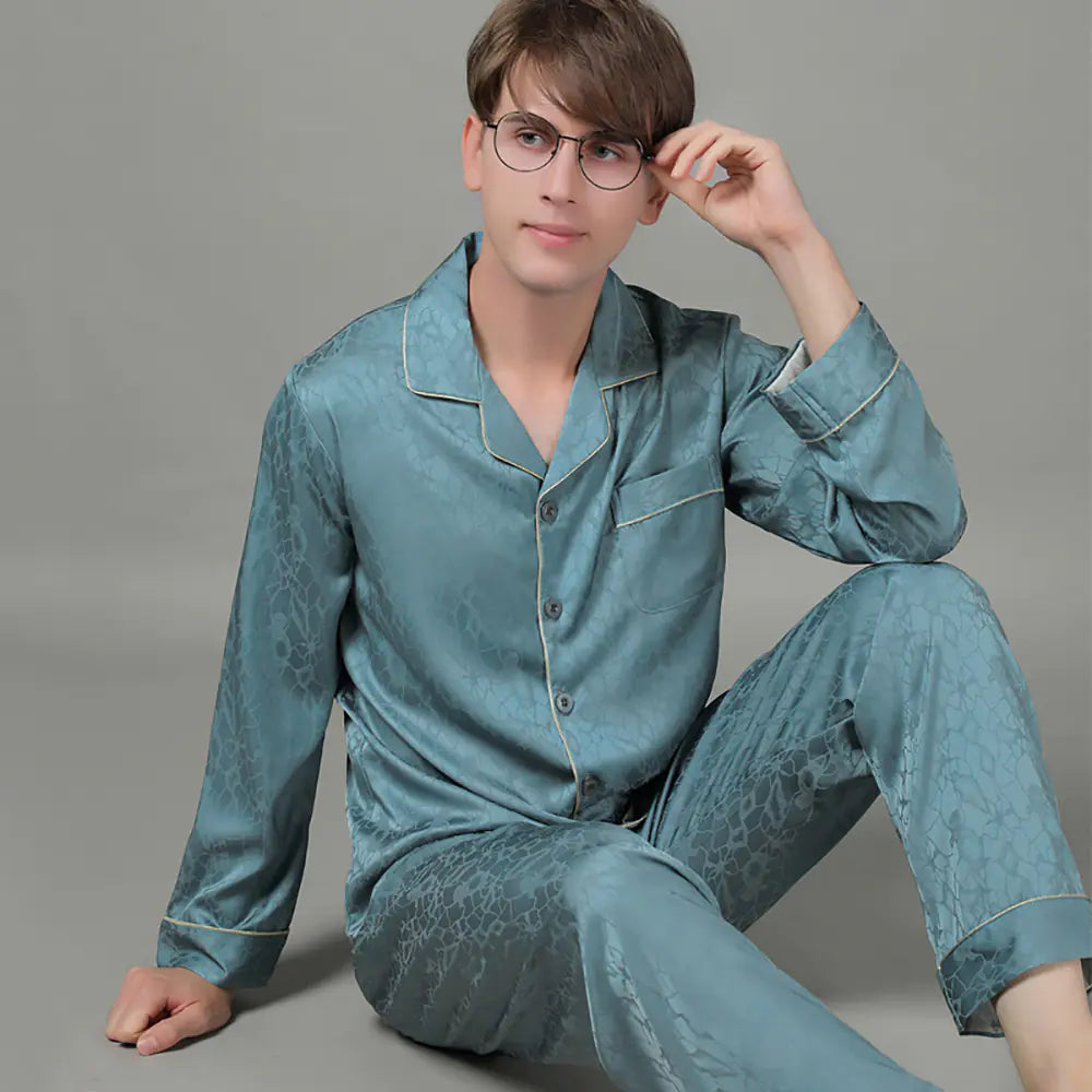Men's Luxury Silk Satin Pajama Set with Long Sleeves
