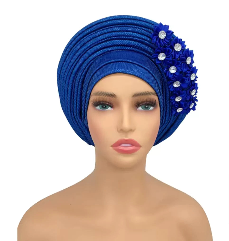 Stunning Floral Auto Gele Headwraps - 2024 New African Turban for Elegant Weddings &amp; Parties