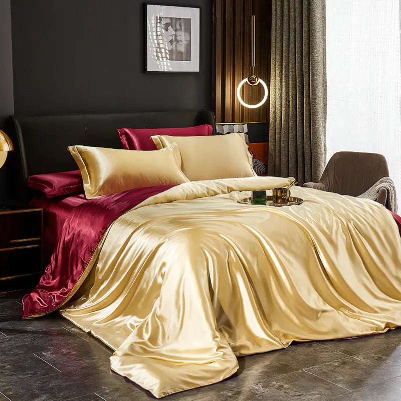 Luxury Silk Bedding Set with Solid Color Duvet Cover