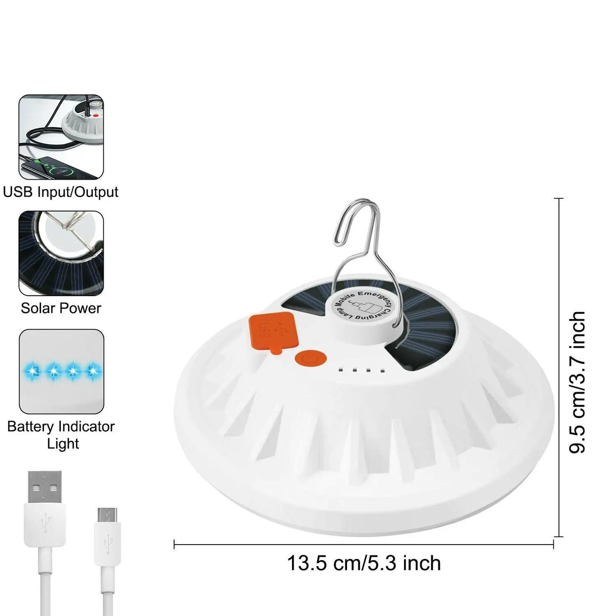 Rechargeable 60 LED Outdoor Camping Tent Light USB &amp; Solar Lantern Hiking Lamp Rieworkes