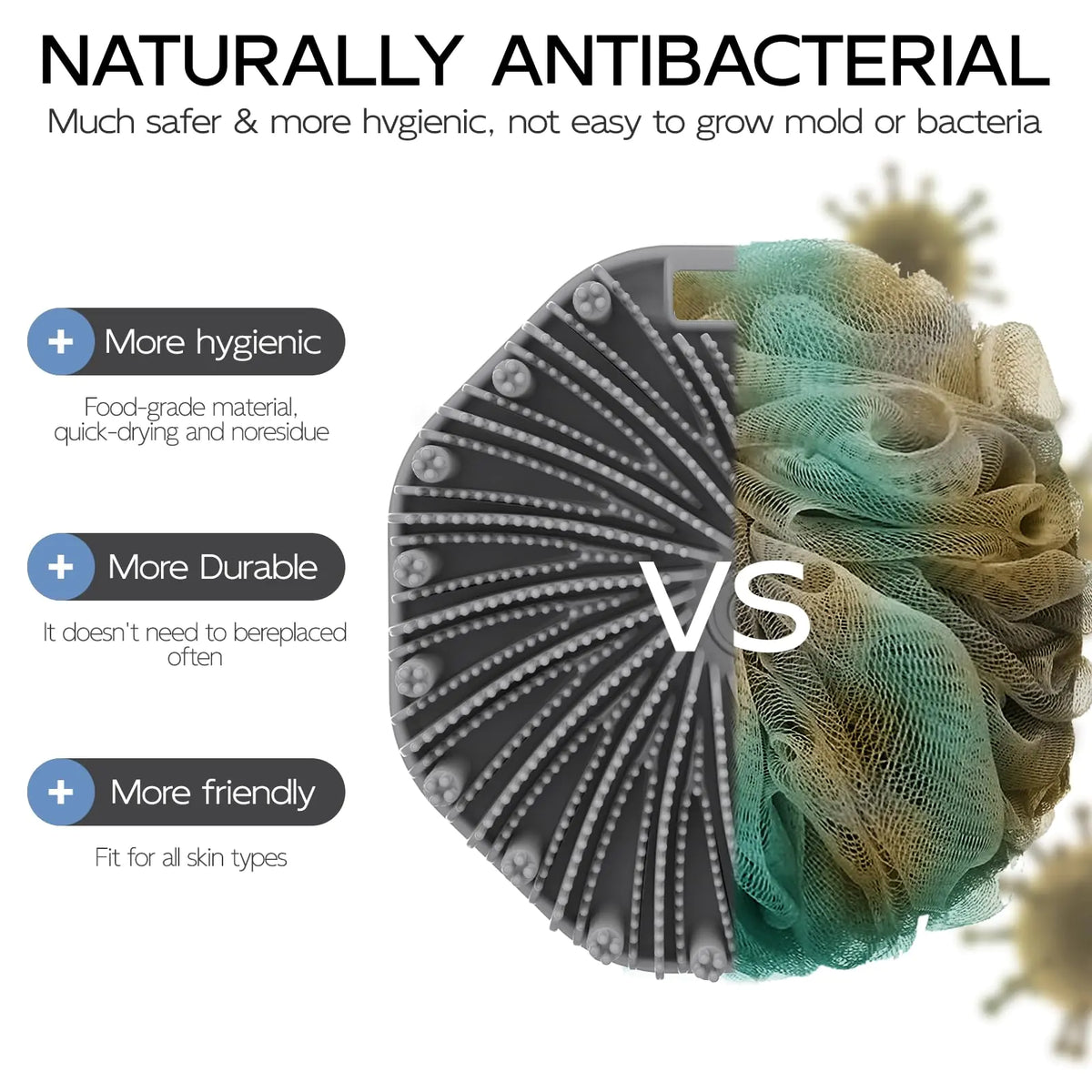 Silicone Body Scrubber, Exfoliating Body Wash Scrubbers Exfoliator, Shower Body Brush for Effective Showering Exfoliation and Gentle Massage (Gray) Gray