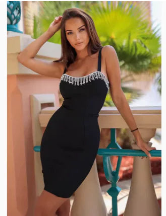 Light Luxury Rhinestone Tassel Women's Dress Skirt