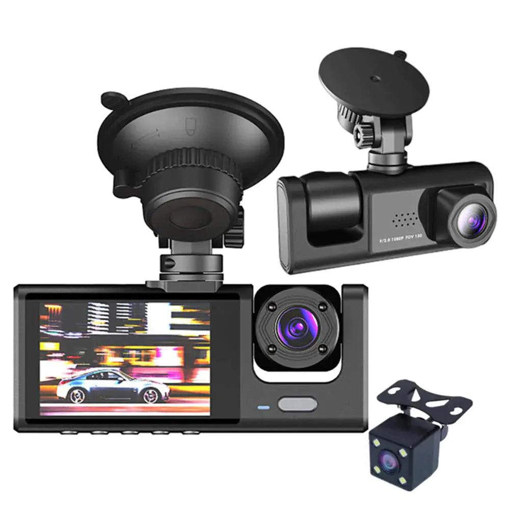 Car Dual Lens Dash Cam HD 1080P Front/Rear/Inside Video Recorder Camera G-Sensor Rieworkes