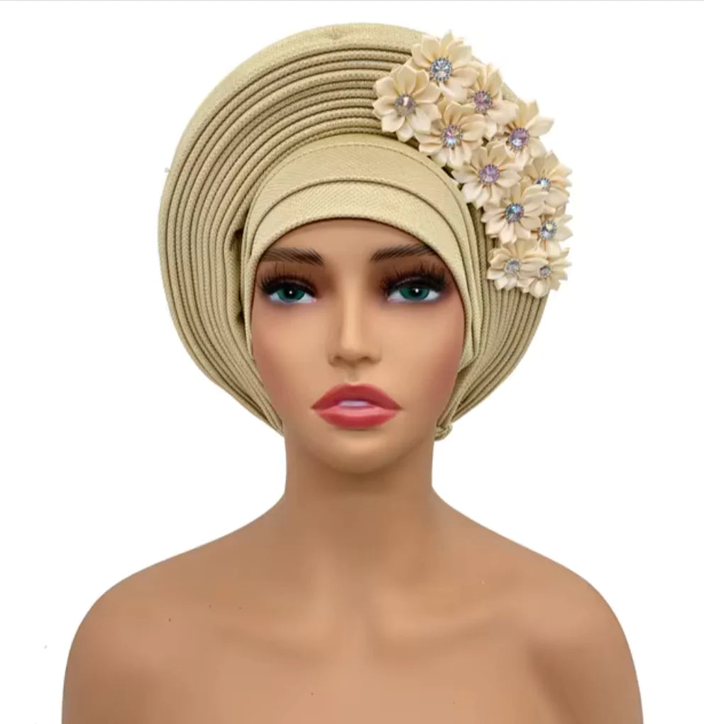 Stunning Floral Auto Gele Headwraps - 2024 New African Turban for Elegant Weddings &amp; Parties
