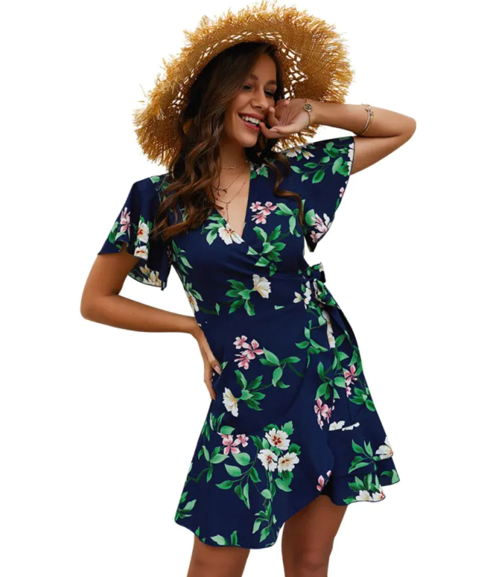 V-Neck Butterfly Sleeve Dress
