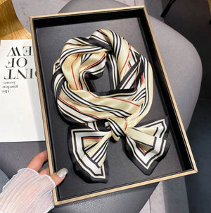 Luxury Plaid Skinny Silk Scarf and Hair Band Set