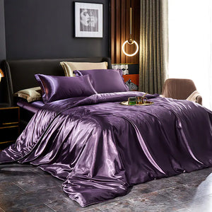 Luxury Silk Bedding Set with Solid Color Duvet Cover