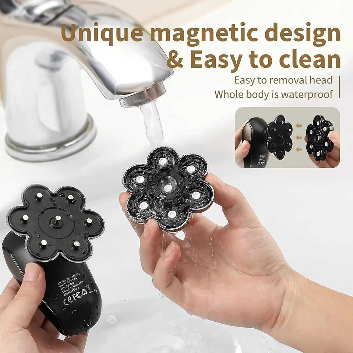 Detachable Head Shavers, SHPAVVER 5-in-1 Electric Razor IPX7 Waterproof for Bald Men, Wet/Dry LED Display Rechargeable 7D Rotary Shaver Grooming Kit with Type-C Charge (A) Brown