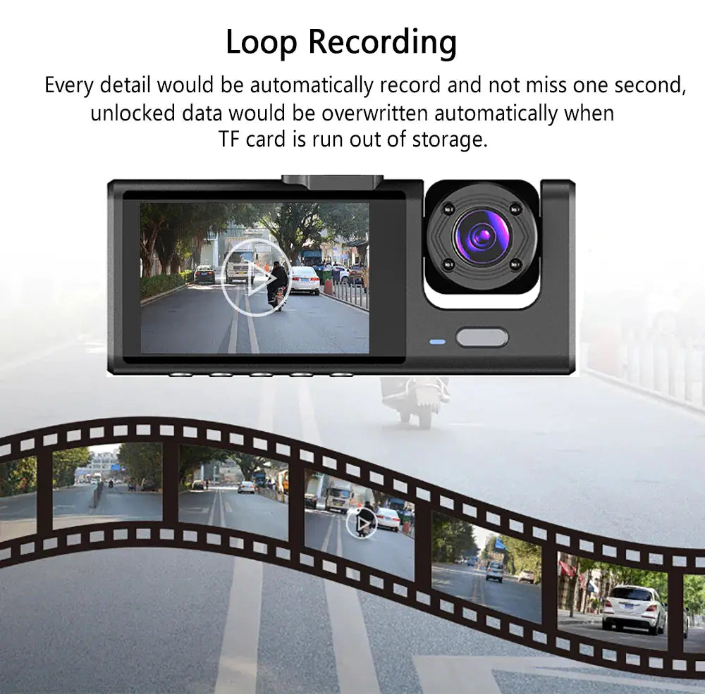 Car Dual Lens Dash Cam HD 1080P Front/Rear/Inside Video Recorder Camera G-Sensor Rieworkes