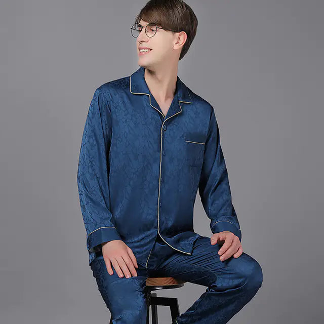 Men's Luxury Silk Satin Pajama Set with Long Sleeves