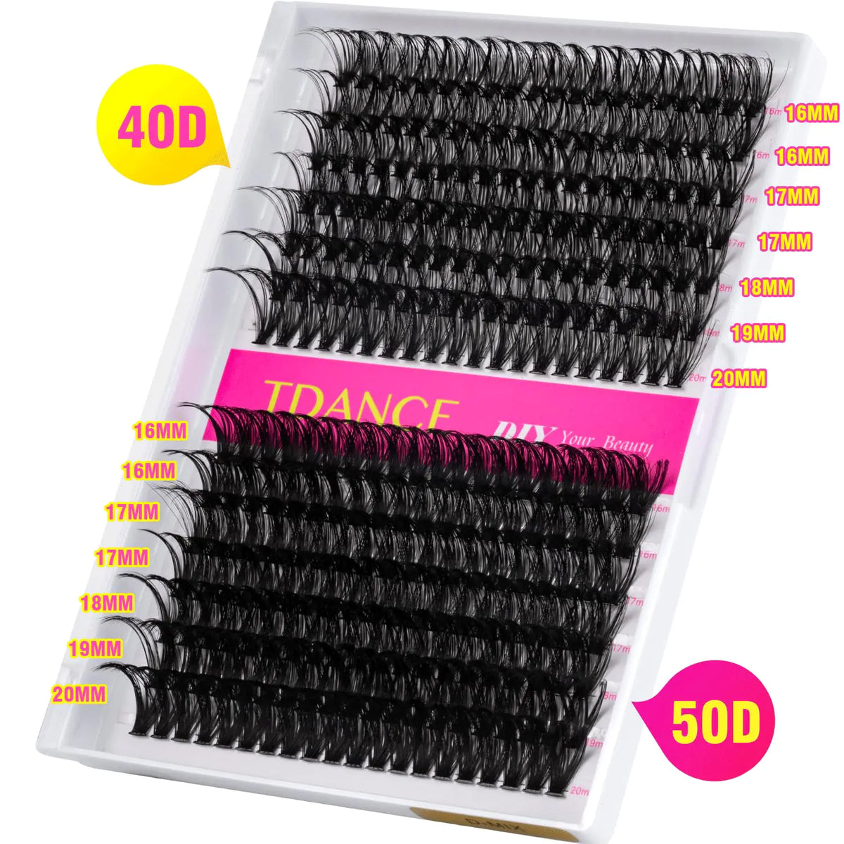 TDANCE Lash Clusters DIY Eyelash Extensions 280 Pcs 40D+50D Cluster Lashes C D Curl Individual Lashes Cluster Reusable Soft &amp; Comfortable DIY Lash Extensions at Home(40D+50D,C Curl,16-20mm) 40D+50D-Long-C