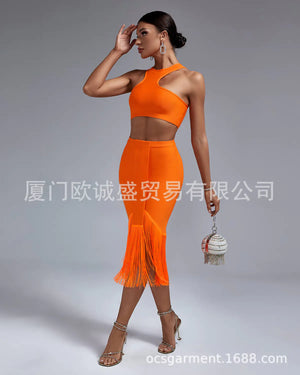 Fashionable Women's Irregular Sleeveless Top & Skirt Set