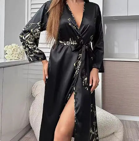 Cherry Print Satin Nightgown &amp; Robe Set