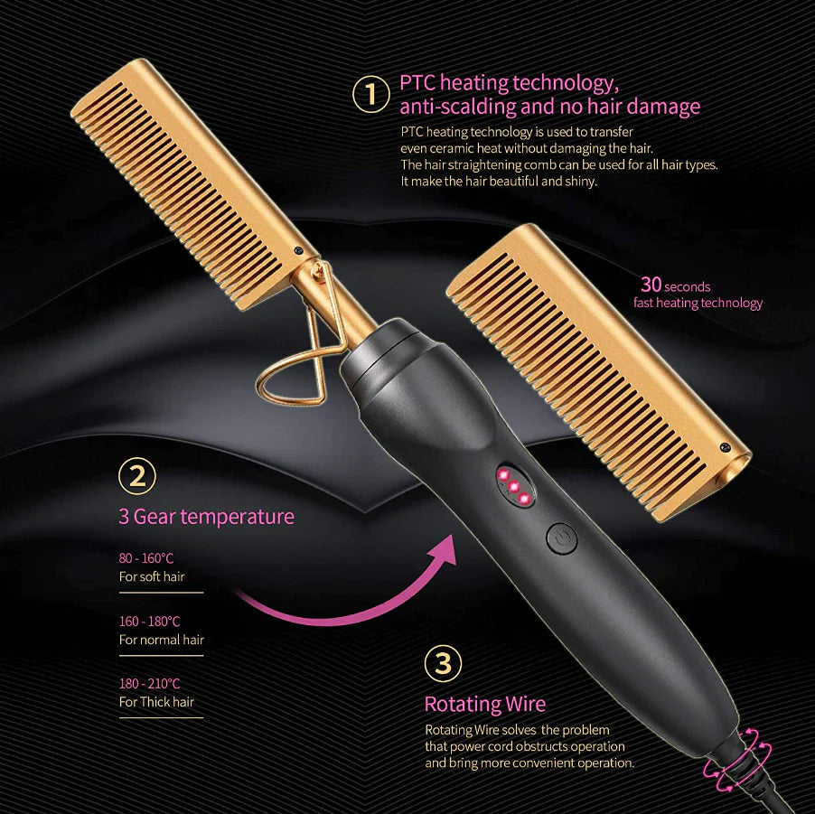 Hair Straightener Comb Pro Electric Beard Straightening Comb Heat Hot Comb Press Rieworkes
