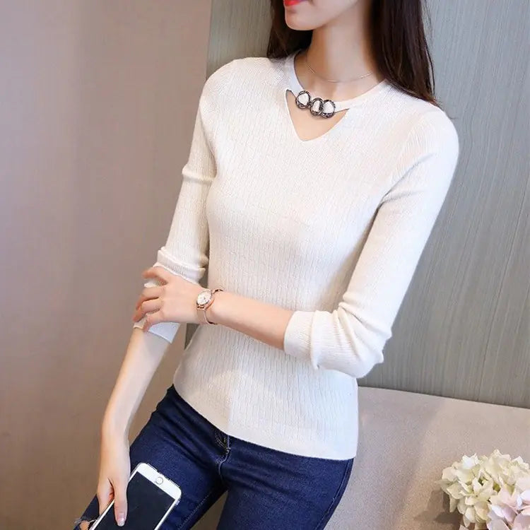 2020 Fall/Winter V-Neck Fitted Long Sleeve Sweater