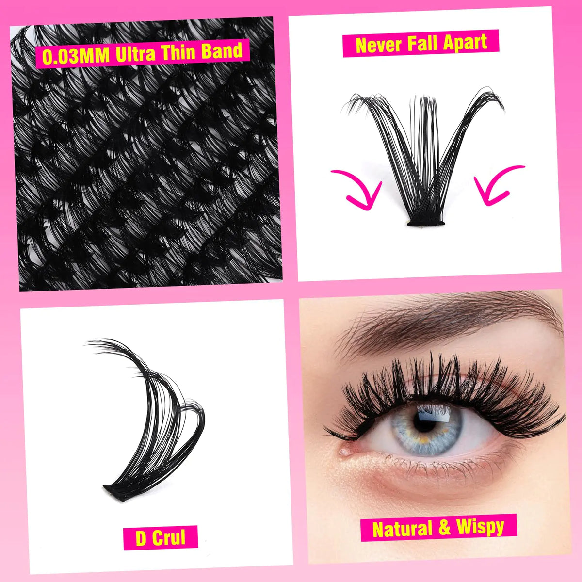 TDANCE Lash Clusters DIY Eyelash Extensions 280 Pcs 40D+50D Cluster Lashes C D Curl Individual Lashes Cluster Reusable Soft &amp; Comfortable DIY Lash Extensions at Home(40D+50D,C Curl,16-20mm) 40D+50D-Long-C
