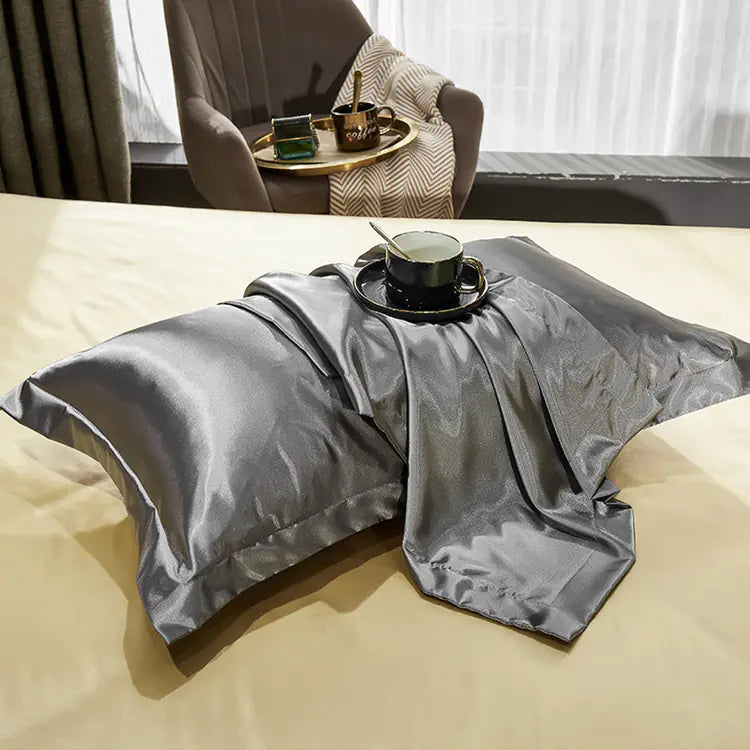 Luxury Silk Bedding Set with Solid Color Duvet Cover