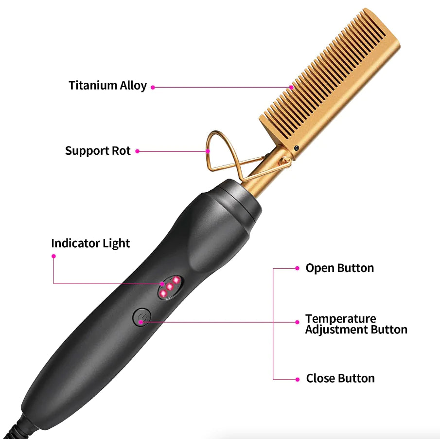 Hair Straightener Comb Pro Electric Beard Straightening Comb Heat Hot Comb Press Rieworkes