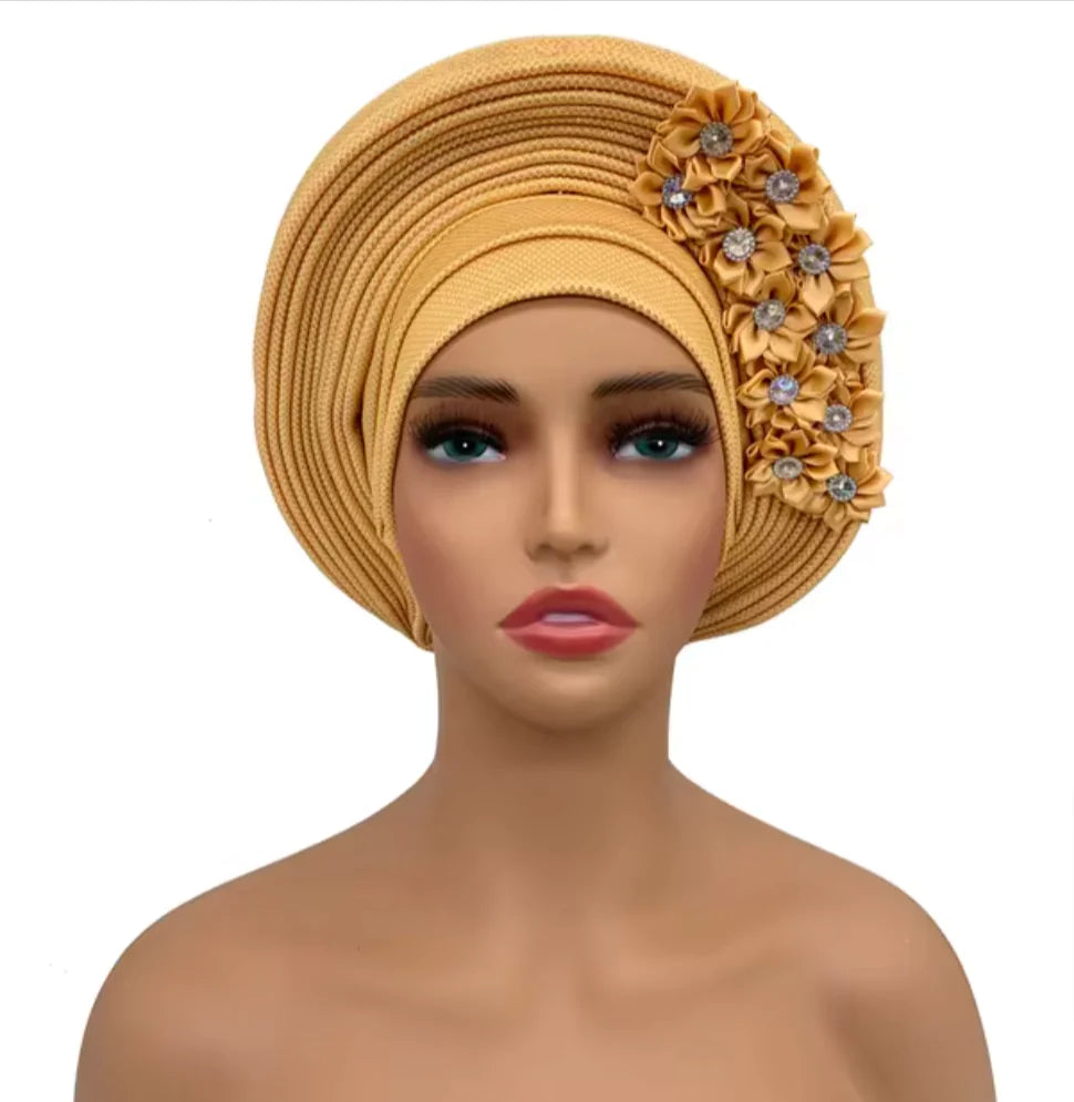 Stunning Floral Auto Gele Headwraps - 2024 New African Turban for Elegant Weddings &amp; Parties
