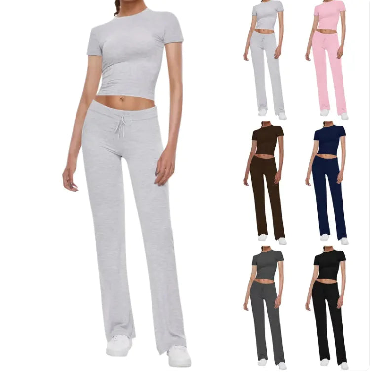 Solid Color T-shirt Casual Pants Suit