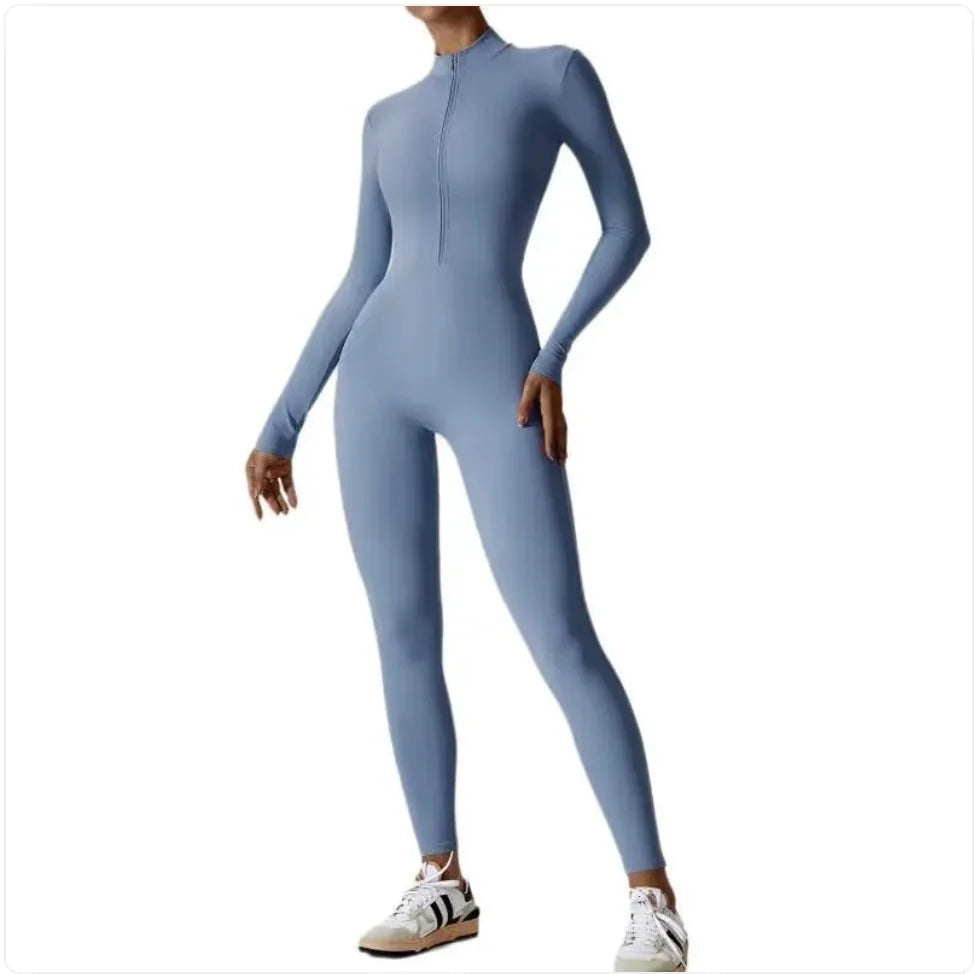 Women's Long-Sleeve Zipper Yoga Jumpsuit