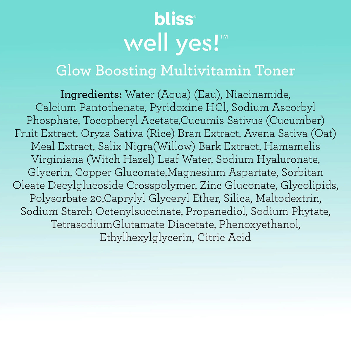 Bliss Well Yes Hydrating Toner with Vitamin B3, B5, B6, C &amp; E - Brightens, Soothes, and Balances Skin - Alcohol-Free, Ideal for Sensitive &amp; Oily Skin Glow Boosting Toner