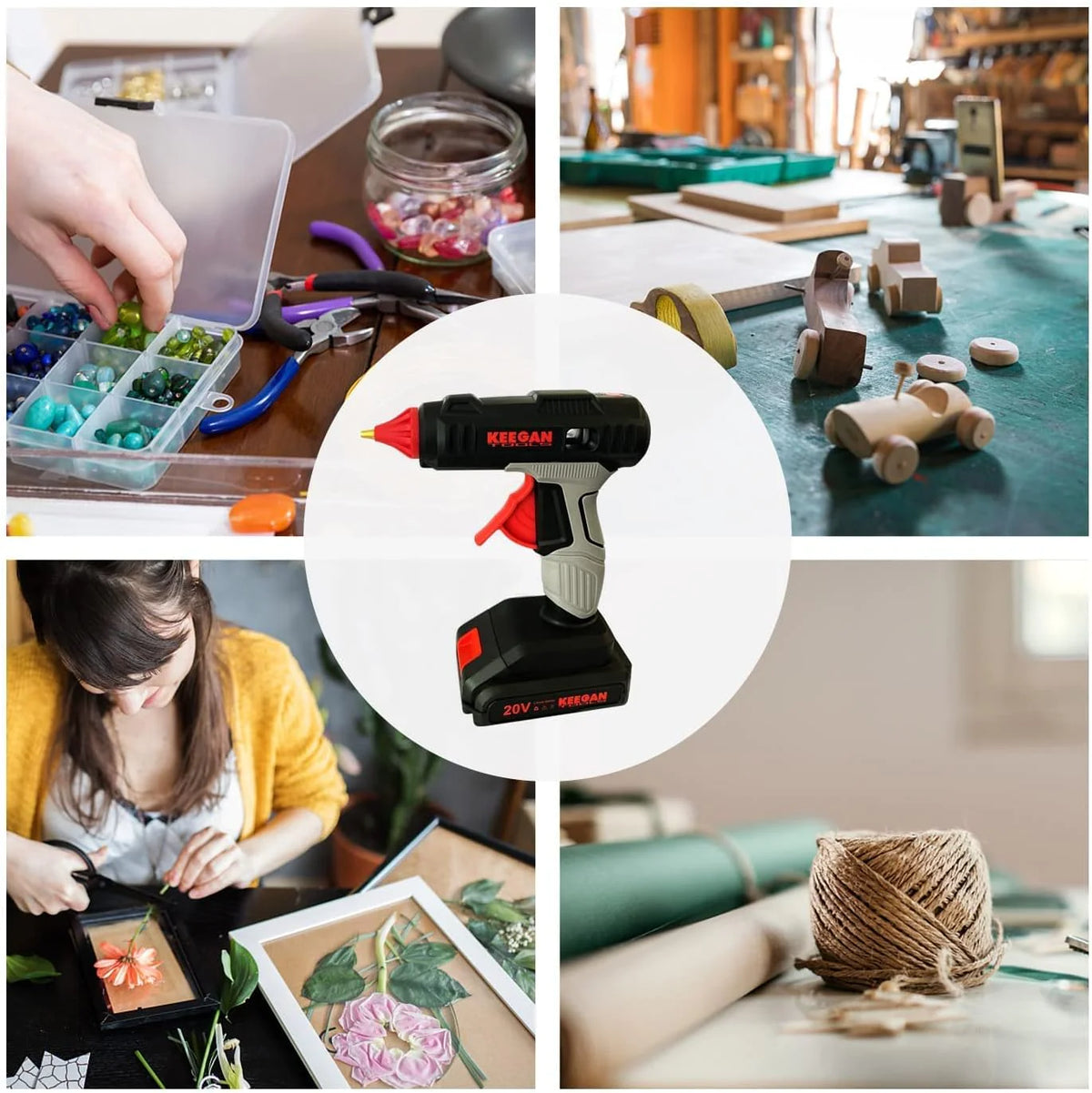 Full Size Cordless Professional 20V Hot Melt Glue Gun Kit Rechargeable 2 Battery Rieworkes