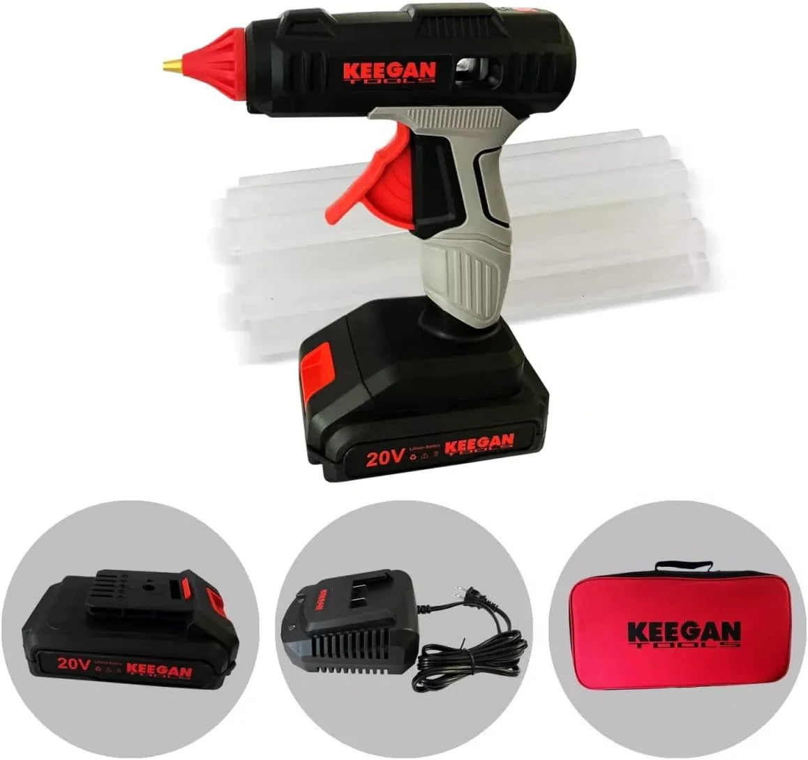 Full Size Cordless Professional 20V Hot Melt Glue Gun Kit Rechargeable 2 Battery Rieworkes