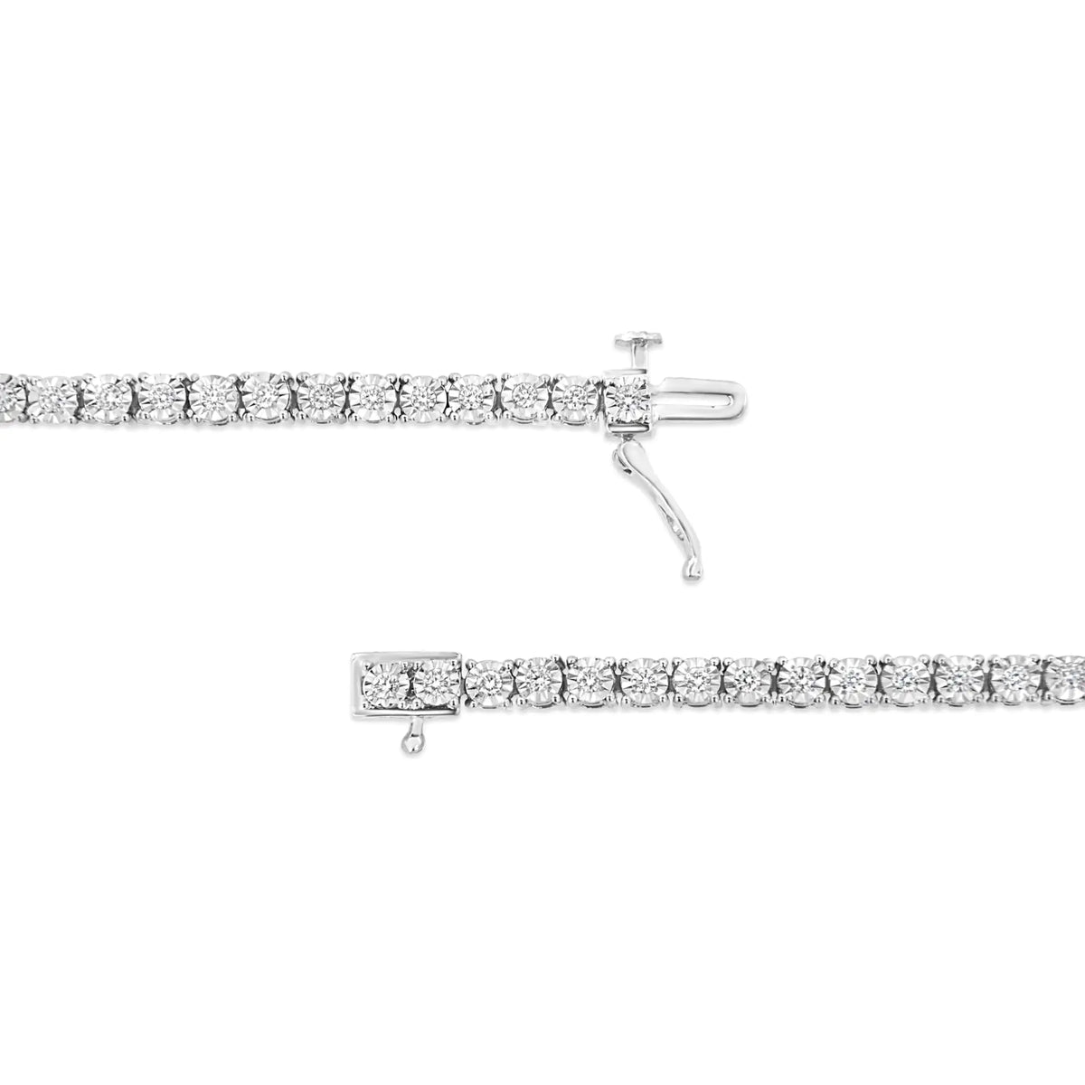 .925 Sterling Silver Lab Grown Diamond Illusion-Set Miracle Plate Tennis Bracelet - 7.25&quot; Inches