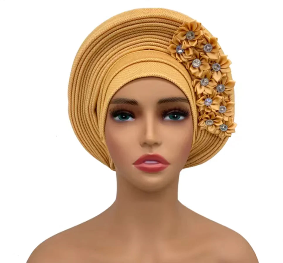 Stunning Floral Auto Gele Headwraps - 2024 New African Turban for Elegant Weddings &amp; Parties