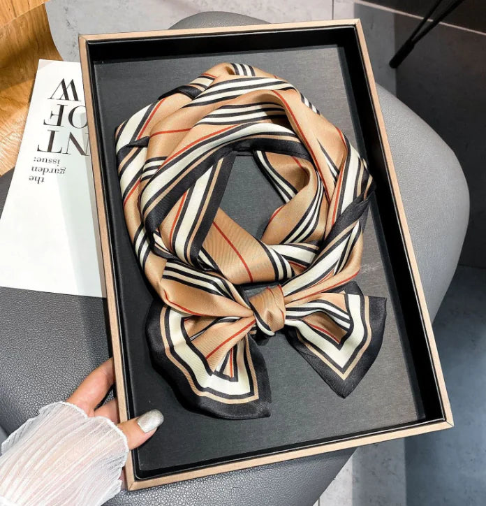 Luxury Plaid Skinny Silk Scarf and Hair Band Set