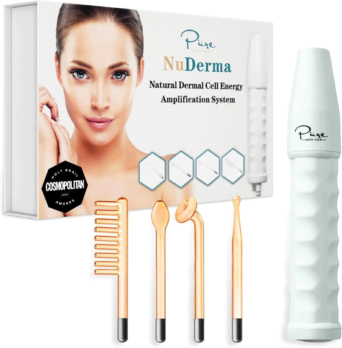 NuDerma Portable Handheld Skin Therapy Wand Machine w/Neon – Anti-Aging - Skin Tightening - Wrinkle Reducing - Dark Circles – Clarifying - Hair &amp; Scalp Stimulator