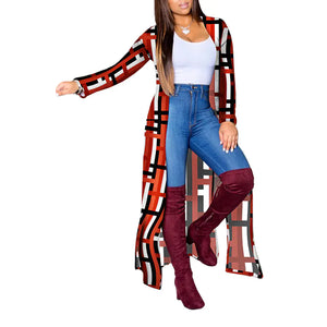 Geometric Print Long Casual Jacket